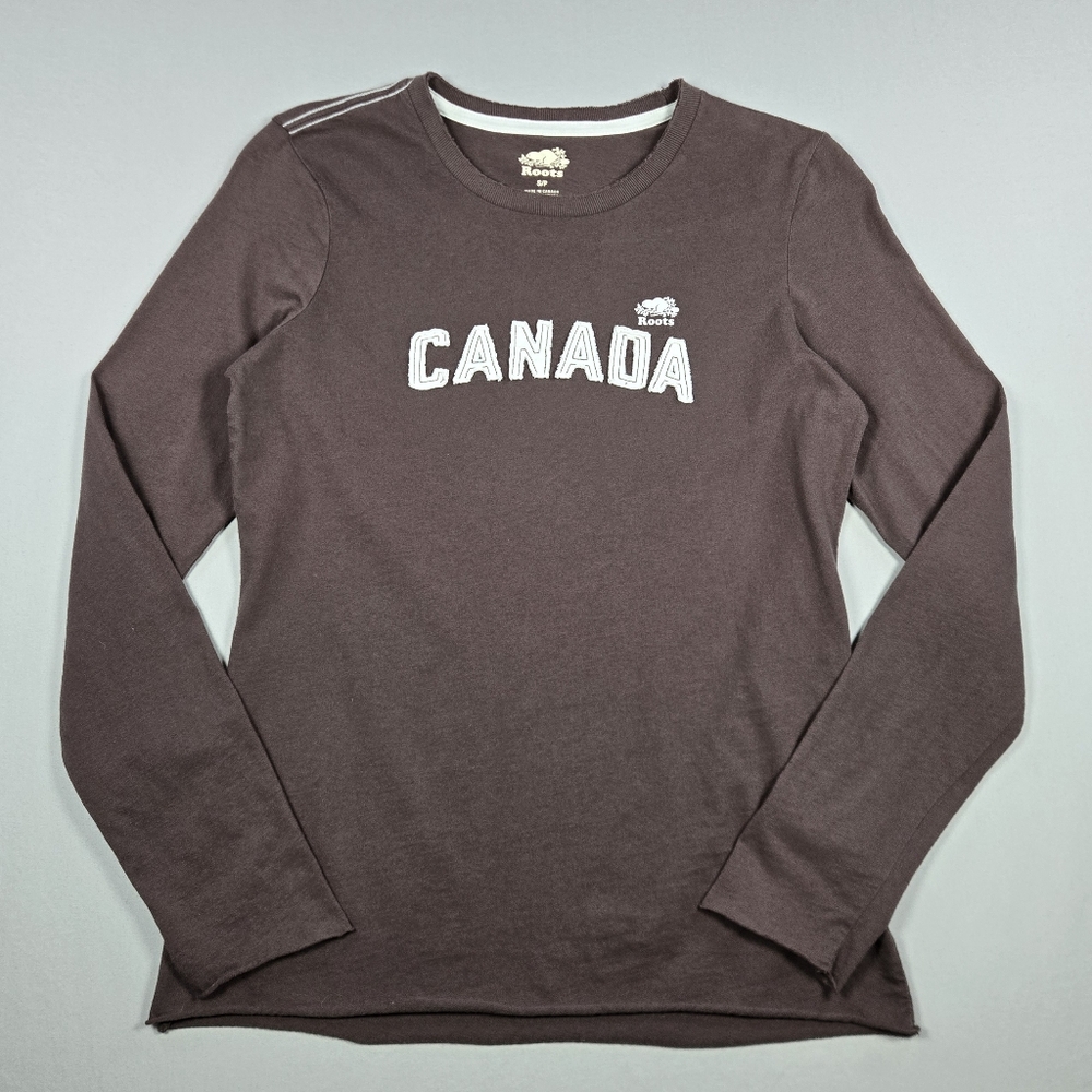 Roots Canada Heritage Long Sleeve Graphic Gorpcore Tee - Burgundy - Size Small